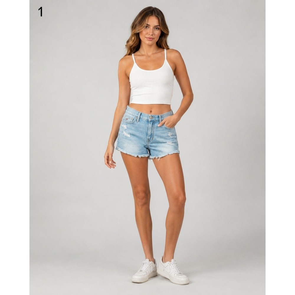 Hollister Denim Shorts Womens 0/24 Blue Jean Distressed Rolled Hem High Rise